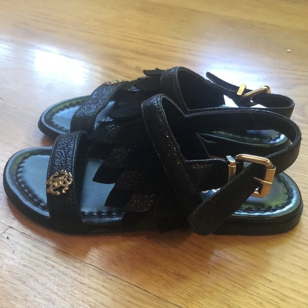 NWT Roberto Cavalli Girls Sandals, Size 28 or 11 US Black w/ Fringe